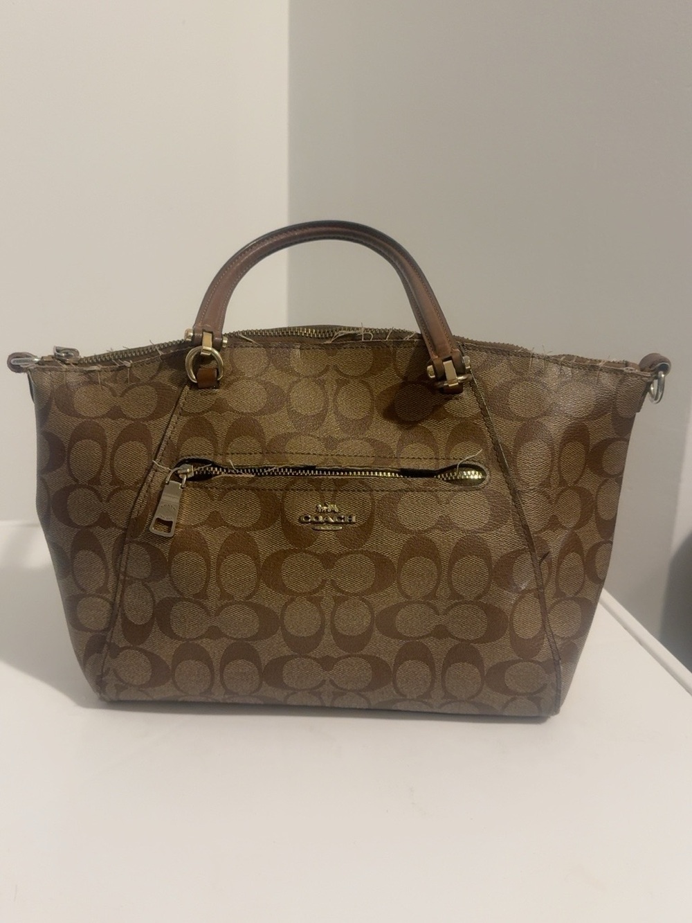 Coach Brown Signature Canvas Tote with Logo Print
